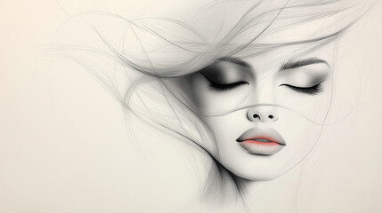 Obraz premium A sketchy drawing of a love-inspired mask, featuring delicate, swirling lines that form heart-like patterns around the eyes and mouth. The design is abstract yet expressive, with l