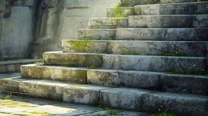 Cracked stage stone in a Greek theater with light casting shadows that reveal its age