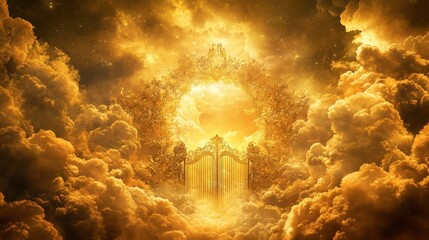 Fototapeta premium Golden Gateway Through Celestial Clouds