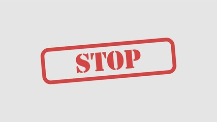 Red stop stamp sign graphic animation. Alpha channel. Transparent background motion design. 4K resolution