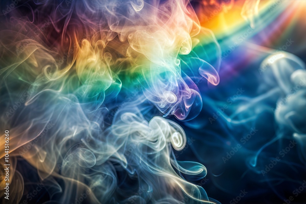Sticker abstract colorful smoke patterns on dark background with smoke texture