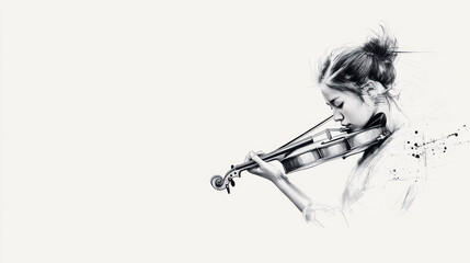 Fototapeta premium Pencil sketch outline of a woman is playing violin on the meadow