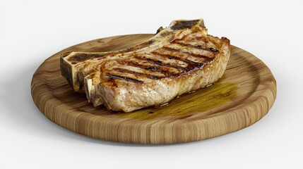 Grilled Pork Chop on Wooden Cutting Board
