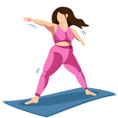 plus size woman in pink yoga suit doing yoga