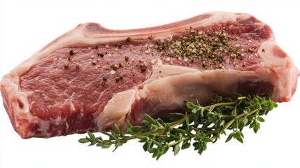 Fresh Raw Meat with Herbs on White Background