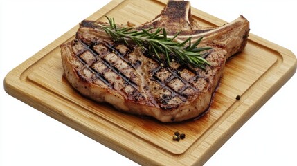 Grilled Meat Chop with Fresh Herb on Cutting Board