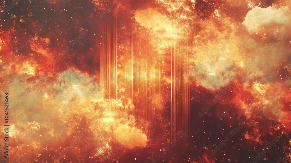 Poster cosmic abstract with fiery clouds and light rays