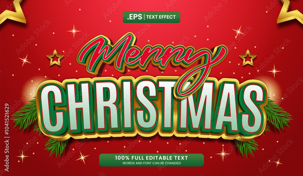 Canvas Prints design editable text effect, merry christmas text on a vibrant festive red background. vector illust