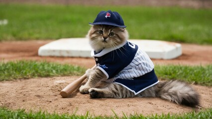 Playful Feline in Baseball Uniform wi
