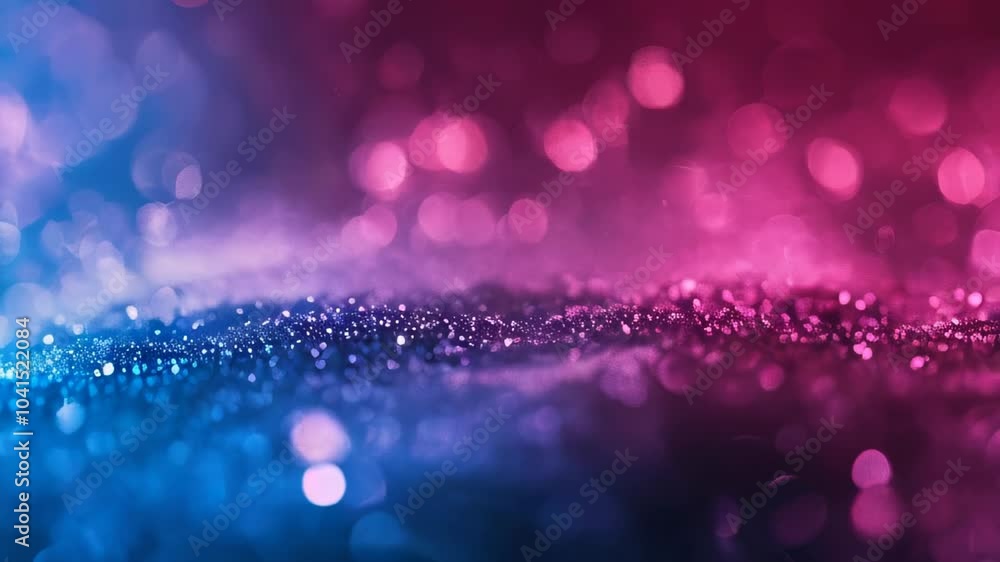 Poster a blend of blue and pink bokeh lights with glittering sparkles in the foreground, creating a magical