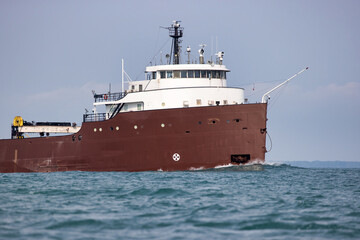 Great Lakes freighter under way