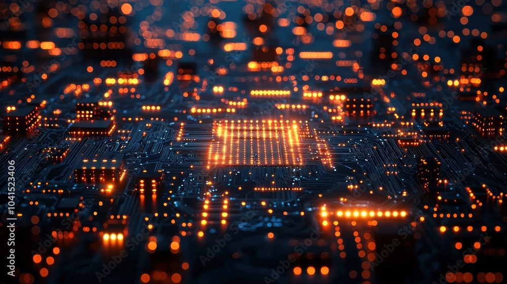 Poster Illuminated Circuit Board with Glowing Components