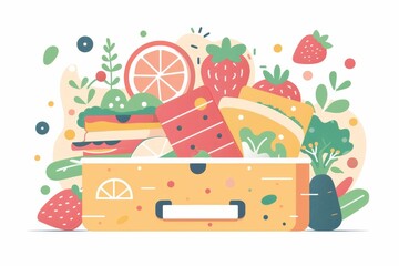 Vibrant picnic basket with fresh fruits and vegetables