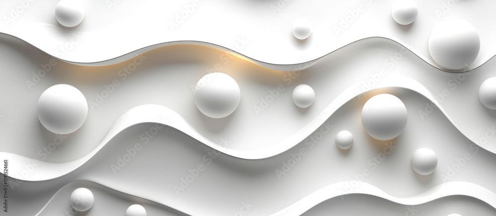 Poster abstract white background with spheres and curved lines