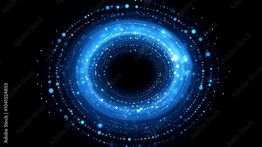 Aufkleber This visual features a stunning blue circular formation filled with luminous particles, set against a black backdrop, evoking cosmic and ethereal vibes during a creative display.