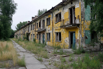 Eastern European apartment blocks. AI generative.