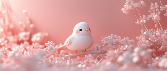 Cute Bird in a Field of Flowers.