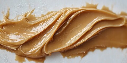 A Swirl of Creamy Brown Substance on a White Background
