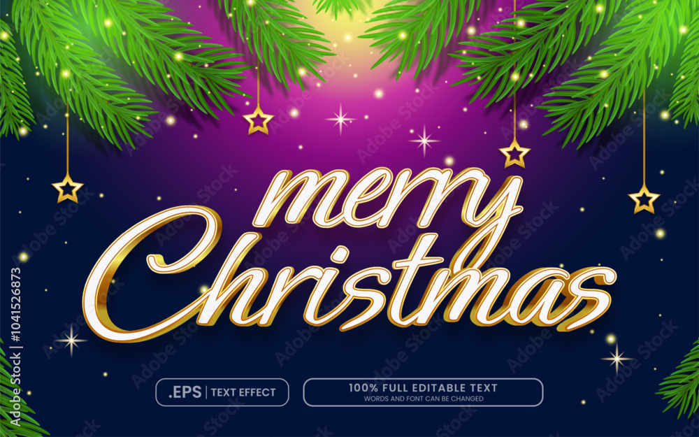 Canvas Prints design editable text effect, merry christmas 3d text effect vector illustration with pine branches, 