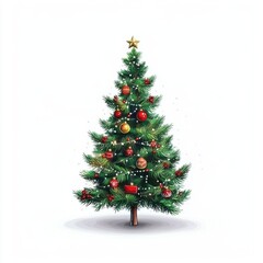 Fototapeta premium Christmas tree illustration style against a white background