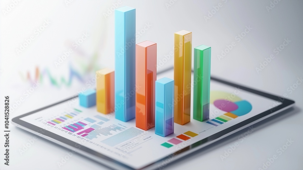 Fototapete 3d bar graph on tablet and report paper digital graphic