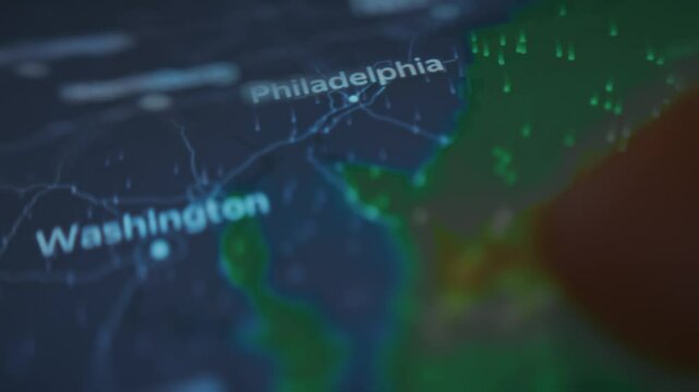 Weather map showing wind direction over East Coast of USA viewed on smartphone