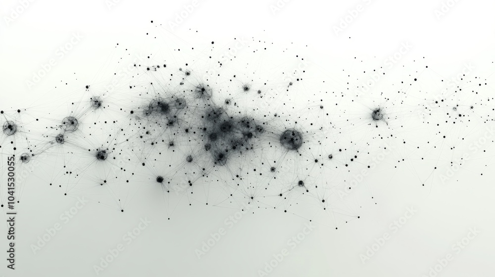 Fototapete A dynamic pattern of interconnected nodes and lines creates an abstract representation of a network, blending black with a soft white backdrop.