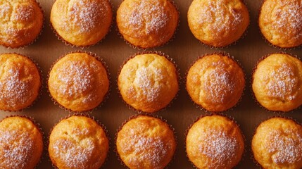 A seamless spread of freshly baked muffins, tightly packed together to fill the entire frame with their warm, golden texture and soft, fluffy appearance.