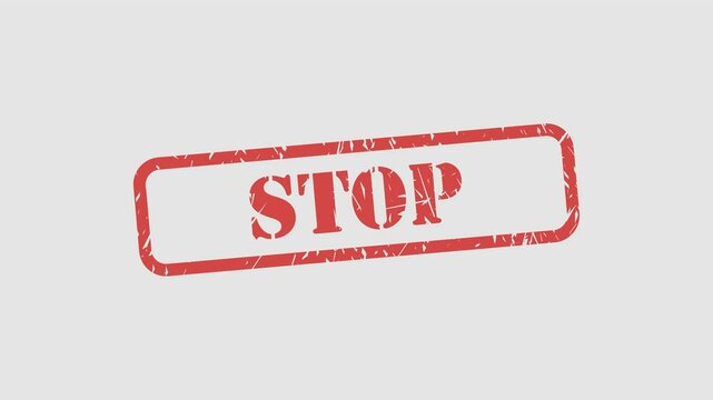 Red stop stamp sign in grunge style graphic animation. Alpha channel. Transparent background motion design. 4K resolution