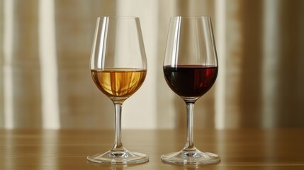 Glasses filled with white and ruby port wine