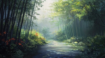 Naklejka premium Bamboo Forest in Morning Light
