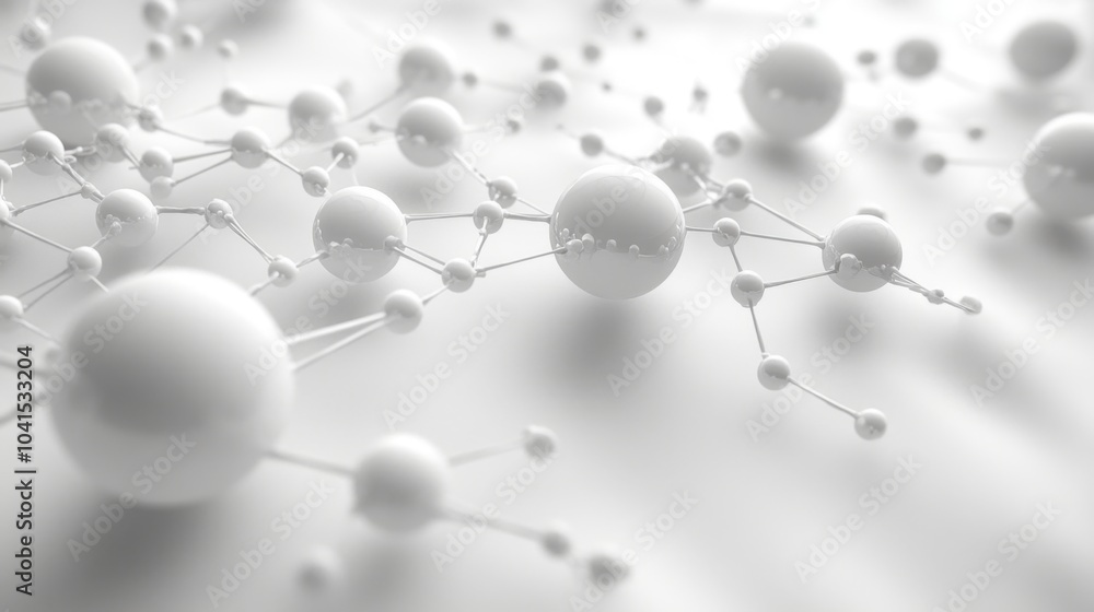 Poster This visual representation showcases a network of interconnected spheres and atoms on a soft light background. It embodies core concepts of molecular structures and their interactions.