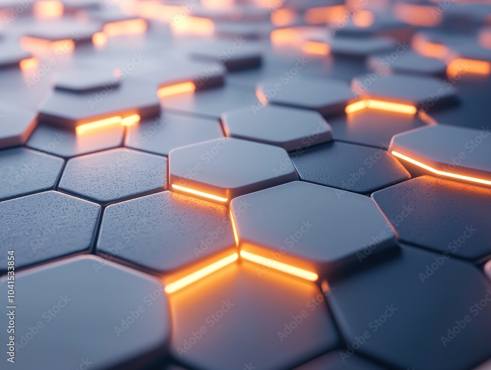 Aufkleber glowing orange lines on a grey hexagon pattern