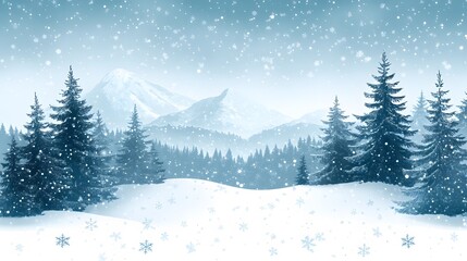 Fototapeta premium Papercut art of a serene winter forest with layers of snow, a clear sky, and delicate snowflakes, perfect for a seasonal winter background