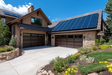 Modern Solar Panels Installed on a Denver Colorado Home Under Clear Blue Sunny Sky, Solar Photography, Solar Powered Clean Energy, Sustainable Resources, Electricity Source