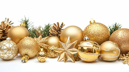 Golden Christmas decoration. Isolated on white background -