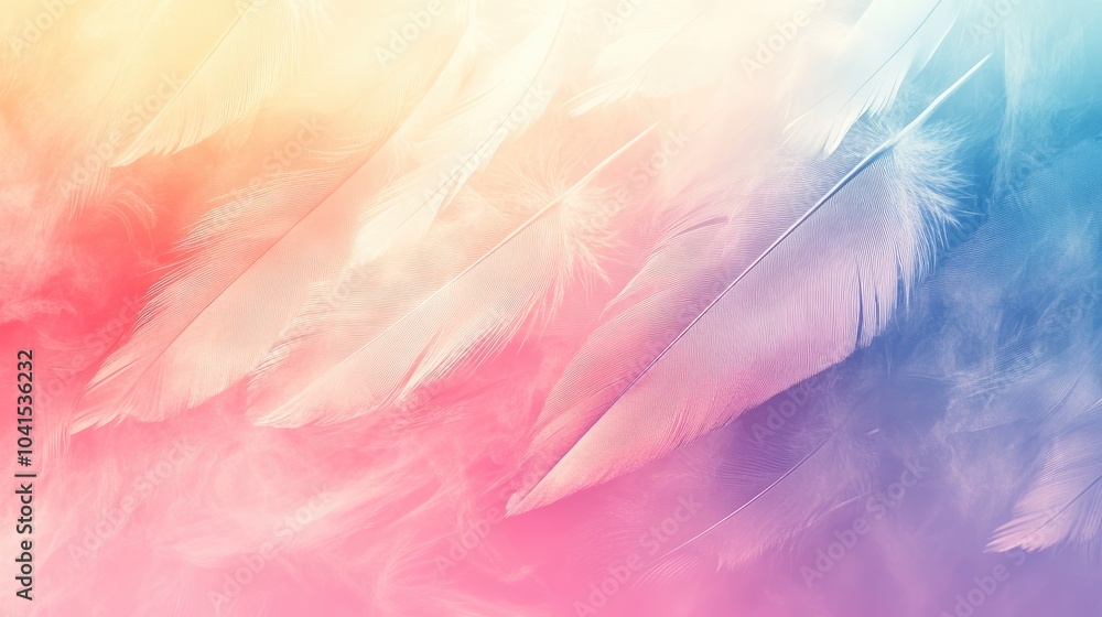 Poster pastel gradient texture background featuring bird feathers