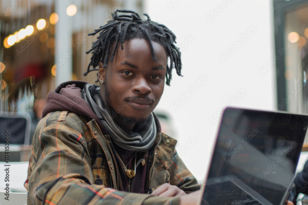 Poster coding enthusiast sharing tips while working on a laptop in a cozy cafe during the afternoon