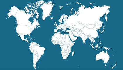 Obraz premium World map. Blue modern vector map. Silhouette map