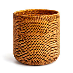 Empty straw, rattan wicker basket on white background Bamboo basket, Storage basket
