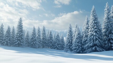 Naklejka premium Snowy fir trees in a winter landscape