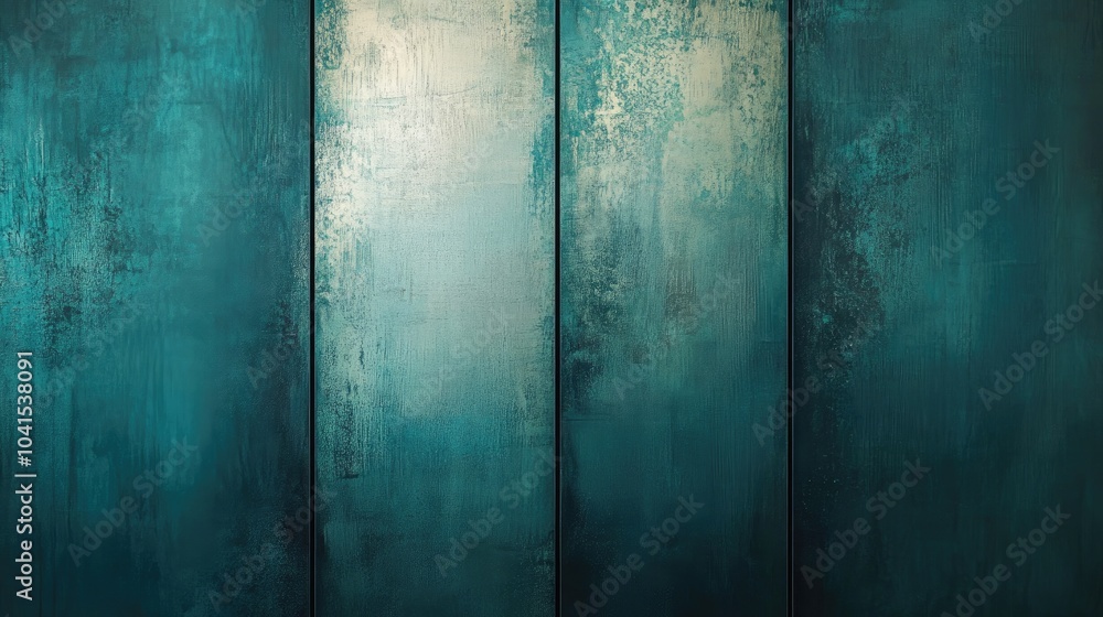 Poster contemporary abstract composition featuring teal vertical panels that shift from light to dark creat