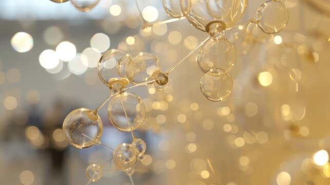 A glass sculpture presents an ethereal representation of gluons and their role in maintaining the structure of matter.