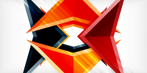 Arrows with 3d effect abstract background. Triangles on light grey backdrop