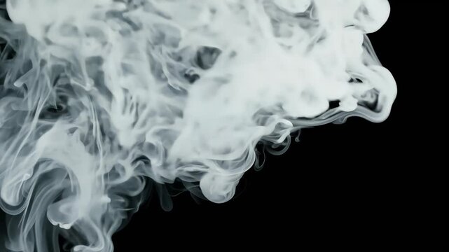 A dynamic animation showcases white steam smoke textures black background providing stunning VFX effects that can seamlessly composited various shots rendered 4K UHD quality three dimensional fume