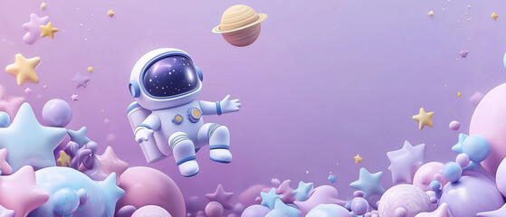Astronaut Floating in a Galaxy of Stars and Planets.