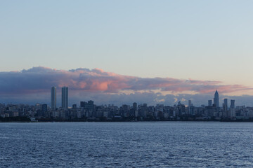 Minimal view of a city scape and pinky clouds at the morning