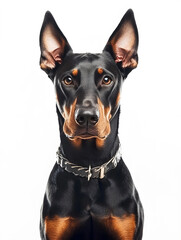 Doberman sitting, isolated on white background