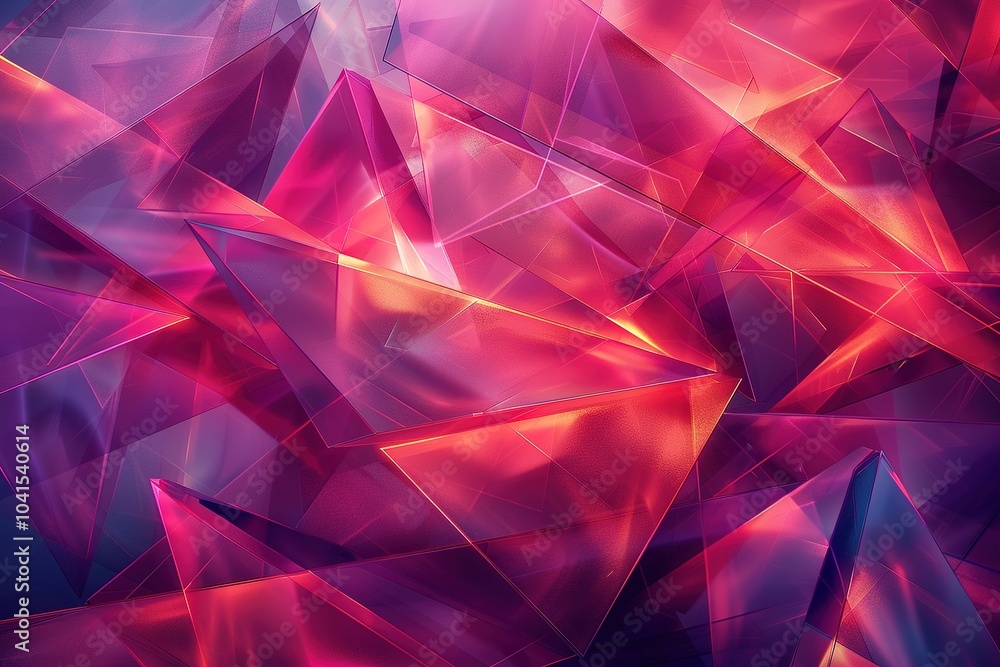 Aufkleber radiant neon triangles in shades of red and purple-pink intersect and overlap, generating a dynamic 