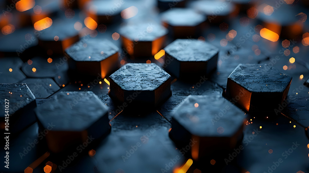 Poster abstract 3d hexagon pattern with glowing lights